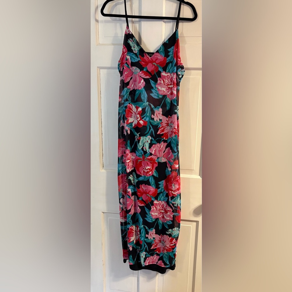 AFRM Mesh Floral Red and Pink Maxi Dress, like new